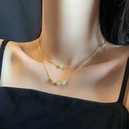 Pendant Necklaces VOQ Silver Color Hetian Jade Necklace Female Pendant Collarbone Chain Niche Design All-match Fashion 2022 New Fashion Necklace J230601