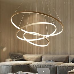 Pendant Lamps LED Modern Hanging Lights For Dining Room Living RoomWhite/Gold/Black Circle Rings Luster Lamp Fixture Home Indoor