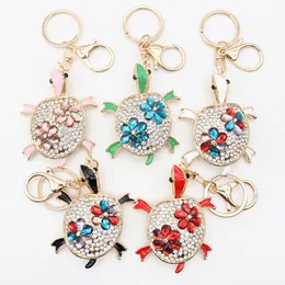 10 Pcs/Lot Lovely Turtle Rhinestone Keychain Sparkling Tortoise Key Ring Charm Purse Pendant Handbag For Women Decoration Gift