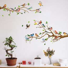 Chinese Style Vintage Bird Sticker Living Room Sofa Wall Decor Stickers Mural Art 3D Tree Branch Green Leaves Stikers