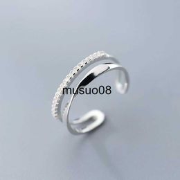 Band Rings Original 925 Sterling Silver Double LInes CZ Rings For Women Counple Wedding Engagement Silver Women's Vintage Ring Fine Jewellery J230602