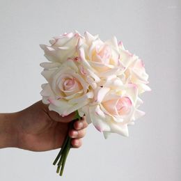 Decorative Flowers 5 Heads Artificial Rose Flower Moisturizing Hand Feel Simulation Holding Home Table Ornament Wedding Decoration 10Pcs