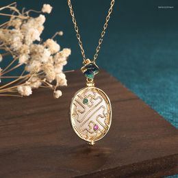 Pendant Necklaces Oval Gawu Box Openable Necklace Tibetan Buddhist Jewelry Copper Alloy Gold Plated White Nature Jade Men Women