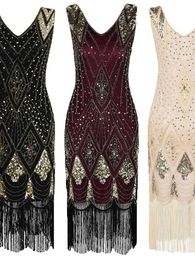 Dress Drop Ship Xxxxxxl Vintage Robe Gatsby Flapper Dress Summer Sleeveless Party Costumes Sequin Fringed Tassel Dresses Vestidos