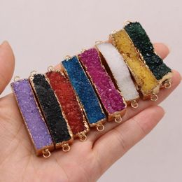 Pendant Necklaces Rectangular Agate Crystal Bud Connector Natural Stone Gem Craft Jewelry MakingDIY Necklace Hanging Accessories Gift