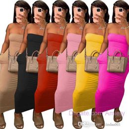 2023 Casual Women Designer Dresses Fashion Solid Color Off Shoulder Summer Prom Dress Bra Skirt High Elastic dress With Two Pockets