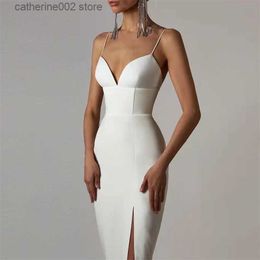 Party Dresses Summer Women's V Neck White Tight Bandage Slim Dress Sexy Spaghetti Straps Club Celebrity Gala Runway Party Knit Maxi Dress T230602