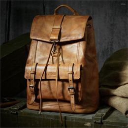 Backpack Large Capacity Men's Travel Bag Men Casual Computer Bags Male Full Leather College Backpacks Cowhide Vintage