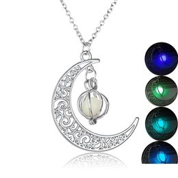 Pendant Necklaces Fashion Womens Stone Shine Moon Pumpkin Charm Luminous Opened Locket Pendants Jewelry Statement Necklace Glow In T Dhlrm