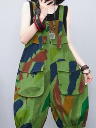 Jeans Denim Camouflage Bloomers Overalls Patchwork Women Jumpsuit Wide Leg Dungarees Fashion Women Sleeveless Baggy Cropped Pants New