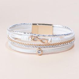 Bangle Punk Multilayer Leather Magnetic Buckle Bracelet Fashion Ladies Artificial Rhinestone Friendship Gift Ornament