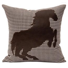 Pillow Cover Decorative Case Modern Swallow Gird Brown Horse PU Patchwork Coussin Room Sofa Art Decorating