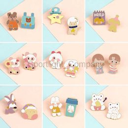 2pcs/set Sweet Pink Brooches Cute Dog Bear Cat Rabbit Bag Enamel Pins for Girl Cartoon Animal Lapel Badge Friends Gifts Jewellery