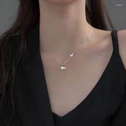 Chains Enosola 925 Sterling Silver Necklace For Women Crystal Zircon Butterfly Clavicle Minimalist Choker Collares Wedding Jewel