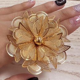 Wedding Rings 24K Gold Plated Sweet Big Flower Ring Dubai Ethiopia Luxury Suitable For Party And Ball Gifts