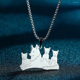 Pendant Necklaces Stainless Steel Wolf With Three Pups Necklace For Men Family Baby Shower Gift Animal Papa Mom Lover Jewellery
