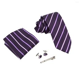 Bow Ties Ikepeibao Quality Tie Set For Men Purple Striped And Handkerchief Red Necktie Man Corbatas Hombre Pocket Square Wedding