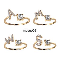 Band Rings A-Z Letter Adjustable Opening Rings For Women Couple Alphabet Name Men Initials Ring Men Wedding Finger Jewelry anillos mujer J230602