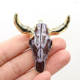 Pendant Necklaces Natural Gem Semi-precious Stone Bull Head Handmade Crafts Necklace Bracelet Earrings Accessories For Woman Size 45x45mm