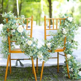 Garden Decorations 2M Artificial Eucalyptus Garland Silk Rose Camellias Flowers Fake Hanging Vine for Wedding Party Home Arch Table Decoration 230601