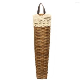 Vases Wooden Hand-woven Basket Planter Rattan Vase Stylish Natural Wicker Plants Holder Wall-mounted Design Lace Wall Hanging Pot