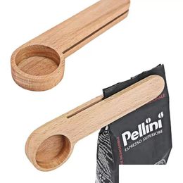 Coffee Scoops Durable Wood Spoon With Bag Clip Ground Tea Bean Scoop Portable Bags Seal Powder Measuring Tools 0428 Drop Delivery Ho Dh2Zh