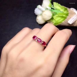 Cluster Rings Original Ruby Ring Natural And Real 925 Sterling Silver 4 5mm 3pcs Gemstone