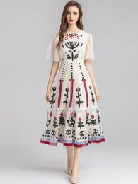Dress Moaayina Fashion Designer Dress Summer Women's Dress Flare Sleeve Flower Embroidery Polka Dot Mesh Vintage Party Dresses