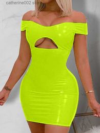 Party Dresses OMSJ Off-shoulder Nightclub Bar Women Pu Leather Tight Dress Candy Bright Colour Sexy Hollow Out Backless Skirt Hot Girls Clothes T230602