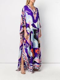 Casual Dresses Women Sexy Deep V-Neck Maxi Bohemian Bat Sleeve Printed Long Dress Y2k Female Vintage Holiday Loose Beach Cover Up Robe