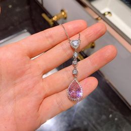 Charms Funmode Trendy Pink Waterdrop Cubic Zircon Necklace Pendant For Women Dress Accessories Bisuteria FN89