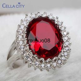 Band Rings Cellacity Silver 925 Jewelry Geometry Ruby Ring for Women Large Oval Gemstones Accessory Trendy Anniversary Gifts Size6 7 8 9 10 J230602