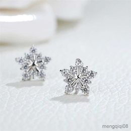 Stud New Christmas Snowflake Zircon Earrings For Women Shiny Crystal Flower Planet Mini Earring Girl Year Jewellery Gifts