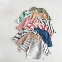 Tshirts Infant Clothes Toddler Boy Cotton Long Sleeves Spring Autumn Outfits Girl Baby Solid Bottoming Shirt Kid Striped Tees 230601
