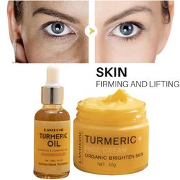 Oil 2PCS/Set Turmeric Face Cream Body Care Set Lemon Oil Skin Glow To Lightening Bright Skin Dark Spot Whitening Serum