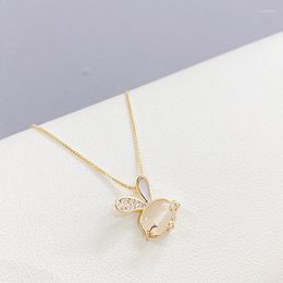 Pendant Necklaces Women Opal Necklace Cute Golden Copper Link Chain Clavicle Chokers Korean Simple Fashion Party Gift