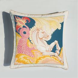 Top Luxury 45*45cm Orange Series Cushion Covers Horses Flowers Print Pillow Case Cover for Home Chair Sofa Decoration Square Pillowcases 2023070625