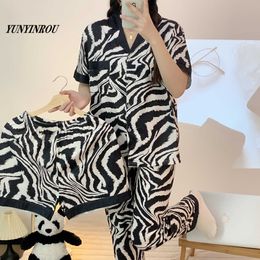 Sexy Pyjamas 3PCS Zebra-striped PJ Nightwear Kawaii Girls Womens Pyjama Sets Pyjamas Femme Cartoon Sleepwear Female Loungewear Pijama Mujer J230601