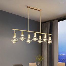 Chandeliers Postmodern Luxury Copper Crystal LED Chandelier Nordic Living Room Kitchen Island Dining Hanging Lights Gold Long Pendant Lamps