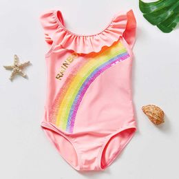 Children's Swimwear 1-8 year old toddler rainbow sequin high-quality girl children's swimwear P230602