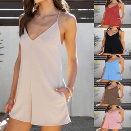 Women's Jumpsuits Summer New Style Sling Adjustable Pocket Casual Loose One Piece Shorts