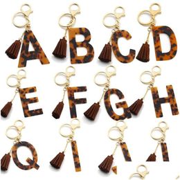Key Rings Acrylic Acetate Keychain Resin Leopard English Letter Keychains Handbag Car Pendants Name Ring Charms Fashion Jewelry Drop Dhbv1