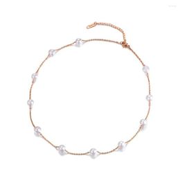 Choker Classic 11Pcs White Simulated Pearl Chain & Link Necklaces Jewellery Titanium Steel Chokers Necklace For Women N18009