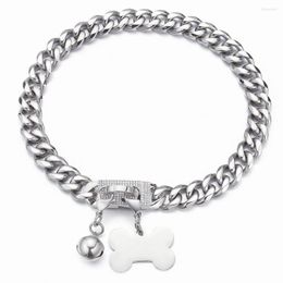 Dog Collars Stainless Steel Pet Collar Curb Cuban Link Chain With ID Tag And Bell For Small Medium Large Dogs 15mm/19mm Wide 10-26inch