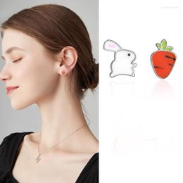 Stud Earrings Silver Colour Korean Cute Carrot Asymmetric Fashion Sweet Hypoallergenic