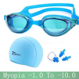 goggles Myopia Goggles Professional Silicone Waterproof Nataion Hat Earphones Swimming Glasses P230601