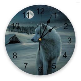 Wall Clocks Full Moon Snowfield Wolf Starry Sky Creative Clock For Home Office Decoration Living Room Bedroom Kids Hanging Watch