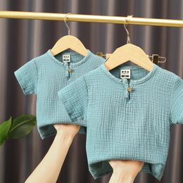 Tshirts Children T Shirts Fashion Linen Pleated Boys Shirt 17year Kids Tshirt Summer Baby Girls Clothes 230601