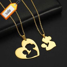 Stainless Steel Pregnant Heart Hollow Stitching MoM Kids and child baby Pendant Necklace Jewellery for Mother's Day Gift