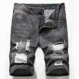 2021 New Tear Brand Clothing Men's Summer Cotton denim Shorts Knee Length Jeans P230602